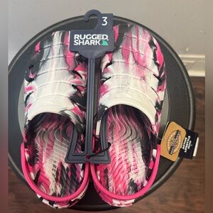 Kids Rugged Shark Pink and Black Clogs